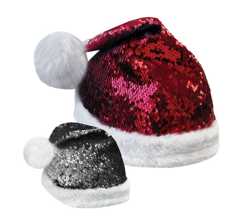 Deluxe Sequin Flip Santa Hat Silk - Red/Silver -1